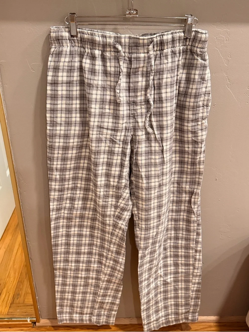 Banana Republic Flannel Gray Plaid Drawstring Lounge Pajama Pants Size M #498